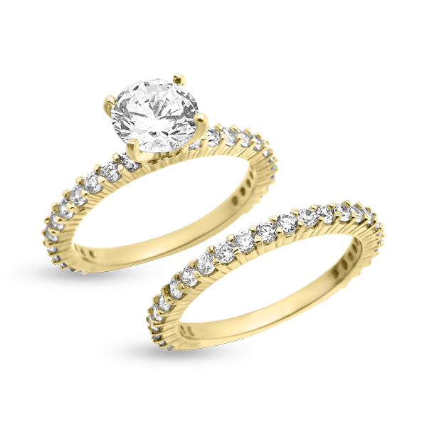 RR-107 & BRR-107: Yellow,White and Rose Gold Swarovski Zirconia Engagement and Wedding set (2pcs)