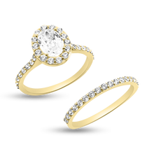 Load image into Gallery viewer, RR-283 &amp; BRR-283: Oval Halo Swarovski Halo Engagement &amp; Wedding Band (2pcs)