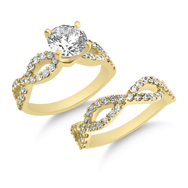 RR-199 & BRR-199 : Yellow,White and Rose Gold Swarovski Zirconia Engagement and Wedding set (2pcs)
