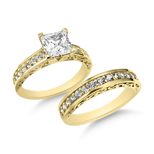 RR-52 & BRR-52: Yellow,White and Rose Gold Swarovski Zirconia Engagement and Wedding set (2pcs)
