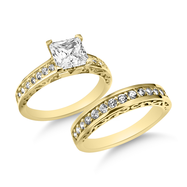 RR-52 & BRR-52: Yellow,White and Rose Gold Swarovski Zirconia Engagement and Wedding set (2pcs)