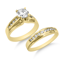 Load image into Gallery viewer, RR-37 &amp; BRR-37: Yellow,White and Rose Gold Swarovski Zirconia Engagement and Wedding set (2pcs)