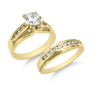 RR-37 & BRR-37: Yellow,White and Rose Gold Swarovski Zirconia Engagement and Wedding set (2pcs)