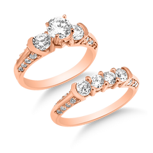 Load image into Gallery viewer, RR-30 &amp; BRR-30: Swarovski Zirconia Past, Present, Future: Wedding Set: Yellow, Rose and White Gold (2pcs)