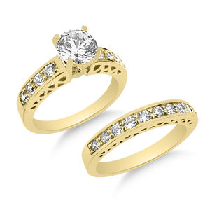 RR-34 & BRR-34: Yellow,White and Rose Gold Swarovski Zirconia Engagement and Wedding set (2pcs)