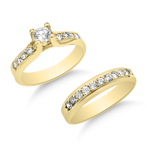 A-3704 & B-3704: Yellow,White and Rose Gold Swarovski Zirconia Engagement and Wedding set (2pcs)