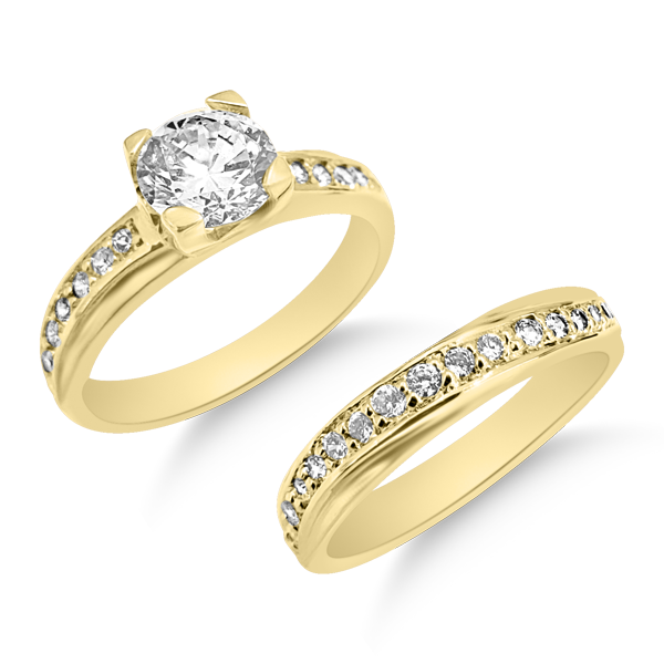 RR-47 & B-3711: Yellow,White and Rose Gold Swarovski Zirconia Engagement and Wedding set (2pcs)