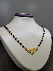 24" Black Bead Mangal Sutra with 10k Gold wire and design