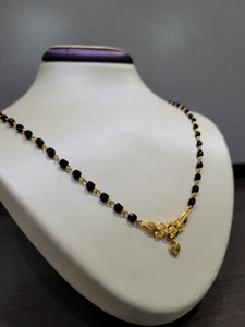 24" Black Bead Mangal Sutra with 10k Gold wire and floral design and dangling heart
