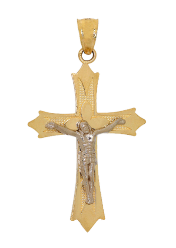 10k 2 tone Small cross / crucifix pendant with Jesus