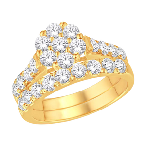 Stunning 10k Cluster Yellow Gold Wedding Set with 1.89ct diamond