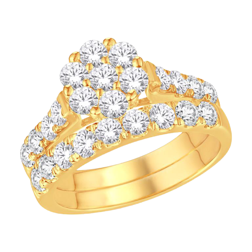 Stunning 10k Cluster Yellow Gold Wedding Set with 1.89ct diamond