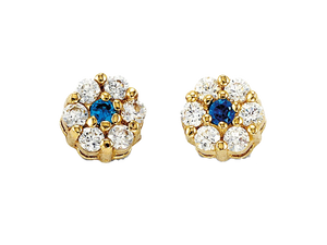14k Round Halo Colour Stone Stud Earrings