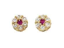 Load image into Gallery viewer, 14k Round Halo Colour Stone Stud Earrings