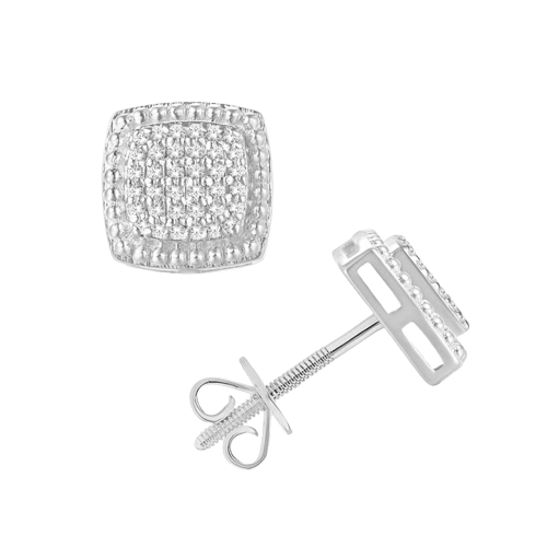 0.26ct cushion screwback diamond earring with milgrain design