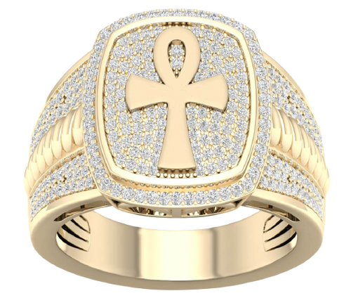 10K men's Ankh diamond ring 0.60ct diamond with rope design