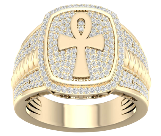 10K men's Ankh diamond ring 0.60ct diamond with rope design