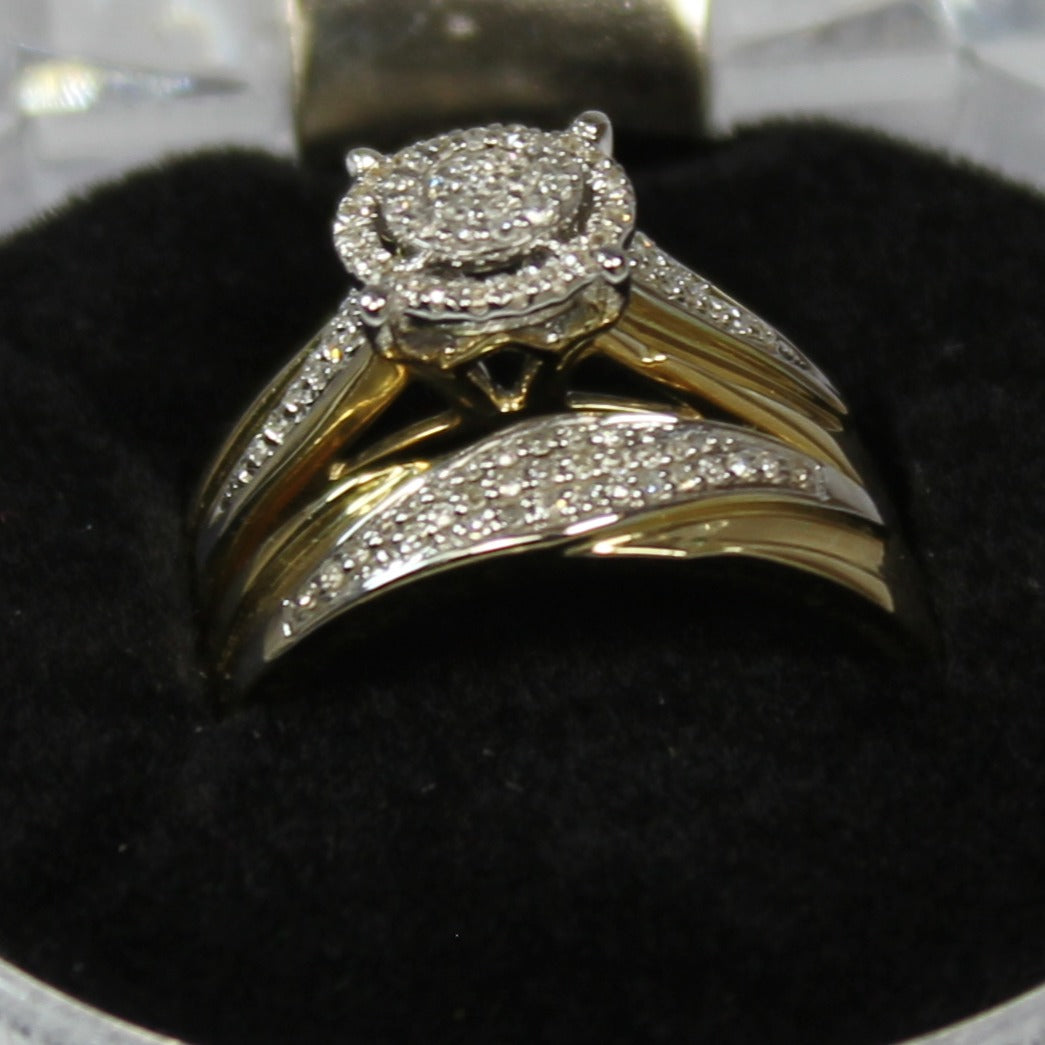 R0065: 10k 3 set wedding rings. 0.37ct total diamond weights.