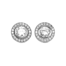 Load image into Gallery viewer, 10k Round Swarovski Zirconia Halo Earring with Milgrain