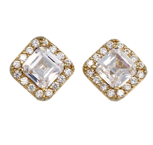 Load image into Gallery viewer, 10k Rounded Square Swarovski Zirconia Halo Earring