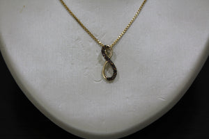 FS1012: 10k 0.10 ct TW chocolate diamond infinity pendant with box chain