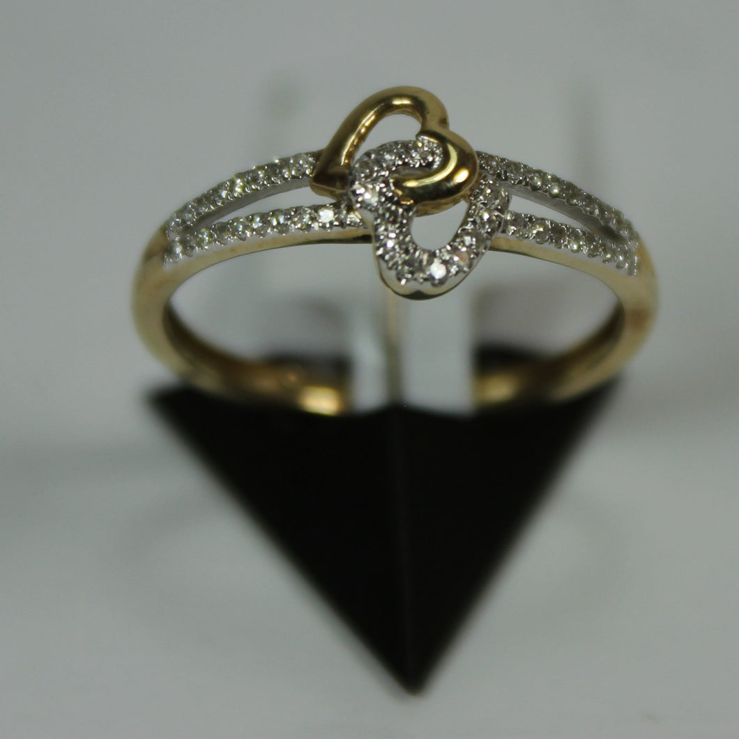 R0541: 10k Double heart ring with 0.12ct diamond