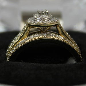 R0053: 10k diamond wedding 0.20ct total weight set with halo and milgrain design.