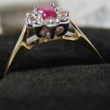 Load image into Gallery viewer, 10k ladies colour stone ring with genuine 5x3 oval Ruby center stone and 0.06ct diamond.