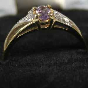 10k lab created Alexandrite ring with 0.07ct diamond
