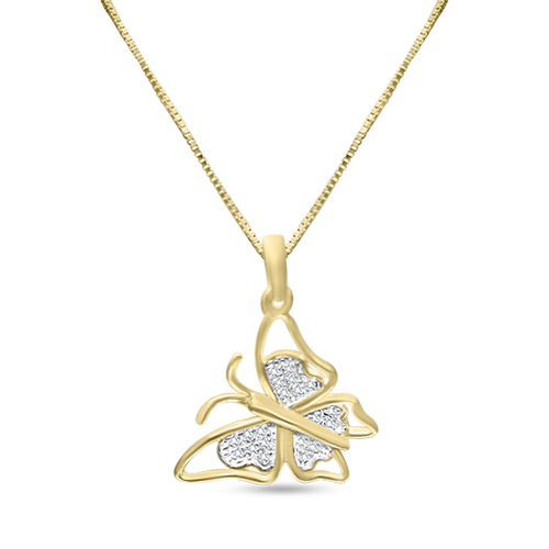 10k 0.10 ct TW diamond butterfly pendant with box chain!