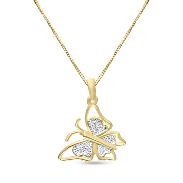 10k 0.10 ct TW diamond butterfly pendant with box chain!