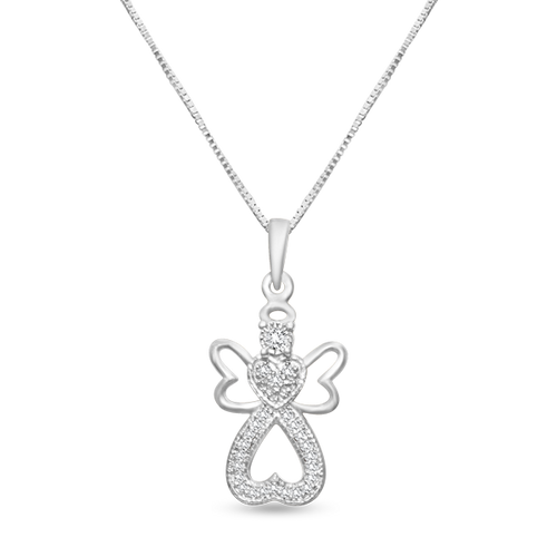10k gold 0.011 ct TW diamond guardian angel pendant with box chain