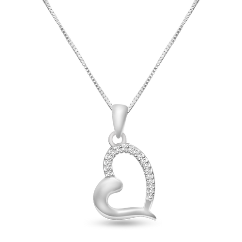 10k white gold 0.12 ct TW diamond heart pendant with box chain