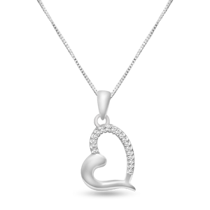 10k white gold 0.12 ct TW diamond heart pendant with box chain