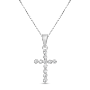 10k white gold 0.13 ct TW diamond cross pendant with box chain
