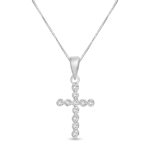 10k white gold 0.13 ct TW diamond cross pendant with box chain