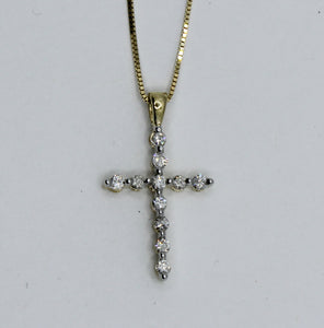 14k yellow gold 0.25 ct TW diamond cross pendant with 18" box chain