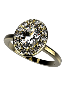 Detail on RR-284 ring features an oval cut cubic zirconia surrounded by milgrain details.
