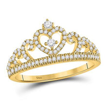 Load image into Gallery viewer, 10k Yellow Gold Round Diamond Heart Crown Fashion Ring 0.25ct
