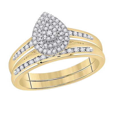 R0024: 10k Halo Pear wedding set 0.33ct diamond total weight