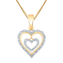 Load image into Gallery viewer, 10k Yellow Gold 0.25 ct TW diamond double heart (inner heart moveable) pendant this pendant with a box chain