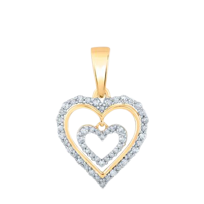 10k Yellow Gold 0.25 ct TW diamond double heart (inner heart moveable) pendant this pendant with a box chain