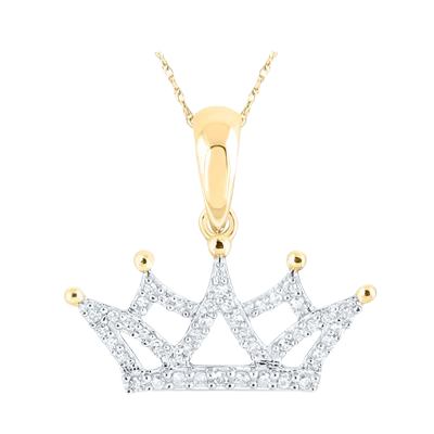 R054100: 10k 0.16 ct TW diamond crown pendant- singapor chain included