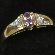 Load image into Gallery viewer, 10k lab created Alexandrite ring with 0.07ct diamond