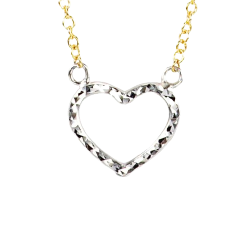 10k 2 tone Diamond cut heart pendant with adjustable 18" Rolo chain