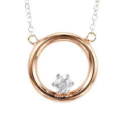 10k Swarovski Zirconia rose gold pendant with single stone adjustable 18" Rolo chain