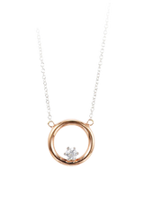 Load image into Gallery viewer, 10k Swarovski Zirconia rose gold pendant with single stone adjustable 18&quot; Rolo chain