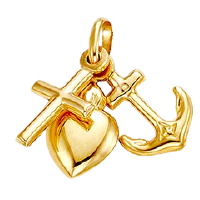 10k Yellow Gold Heart Cross Anchor "Faith Hope Love" Charm Pendant