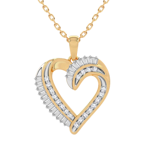 10k 0.25 ct TW round & baguette diamond heart pendant with 18" rolo chain