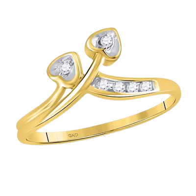 10k Yellow Gold Round Diamond Double Heart Simple Band Ring 0.05ct Diamond